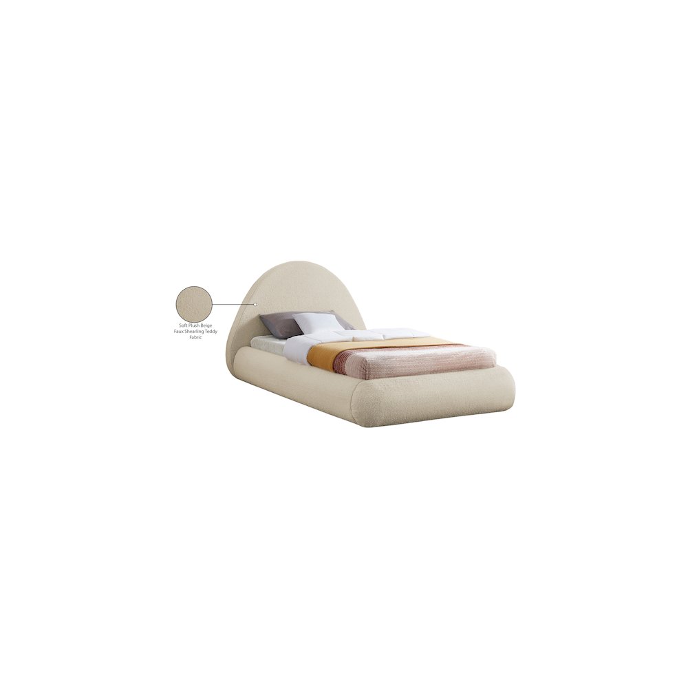 Rudy Beige Teddy Fabric Twin Bed