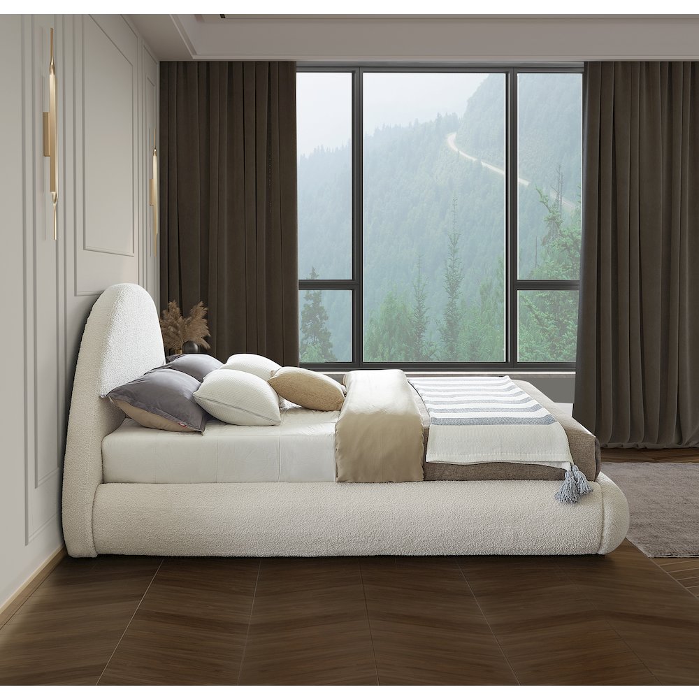 Rudy Cream Teddy Fabric King Bed
