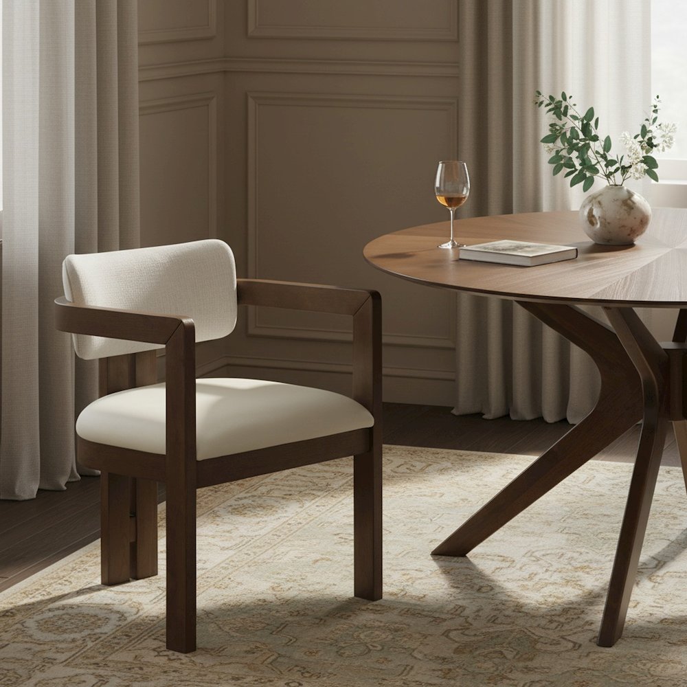 Ravina Cream Vegan Leather and Linen Fabric Upholstered Dining Chair, Set of 2