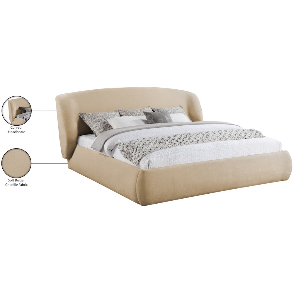 Sandro Beige Chenille Fabric Upholstered Queen Bed