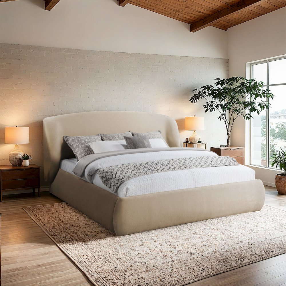 Sandro Beige Chenille Fabric Upholstered Queen Bed