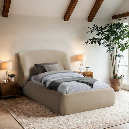 Sandro Beige Chenille Fabric Upholstered Twin Bed