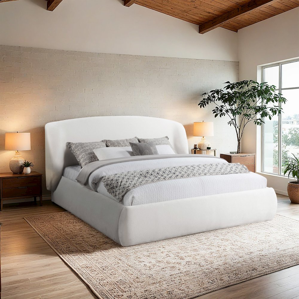 Sandro Cream Chenille Fabric Upholstered Queen Bed
