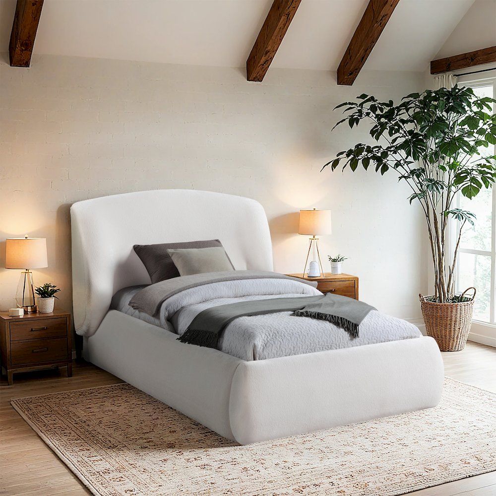 Sandro Cream Chenille Fabric Upholstered Twin Bed