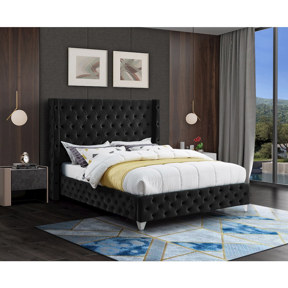 Savan Black Velvet King Bed