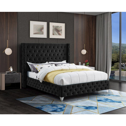 Savan Black Velvet King Bed