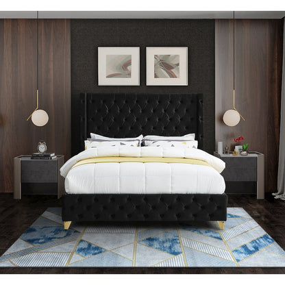 Savan Black Velvet King Bed
