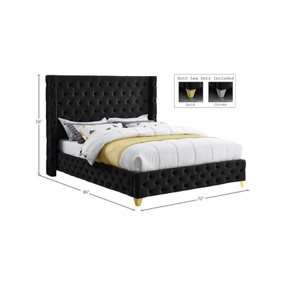 Savan Black Velvet Queen Bed