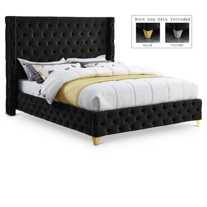 Savan Black Velvet Queen Bed