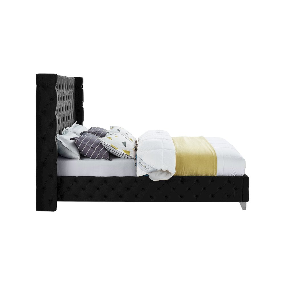 Savan Black Velvet Queen Bed