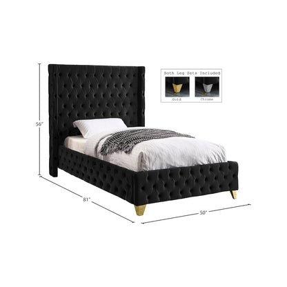 Savan Black Velvet Twin Bed