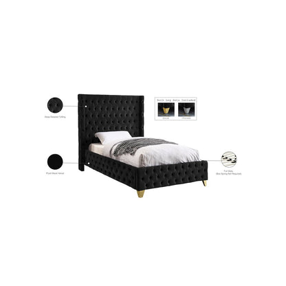 Savan Black Velvet Twin Bed