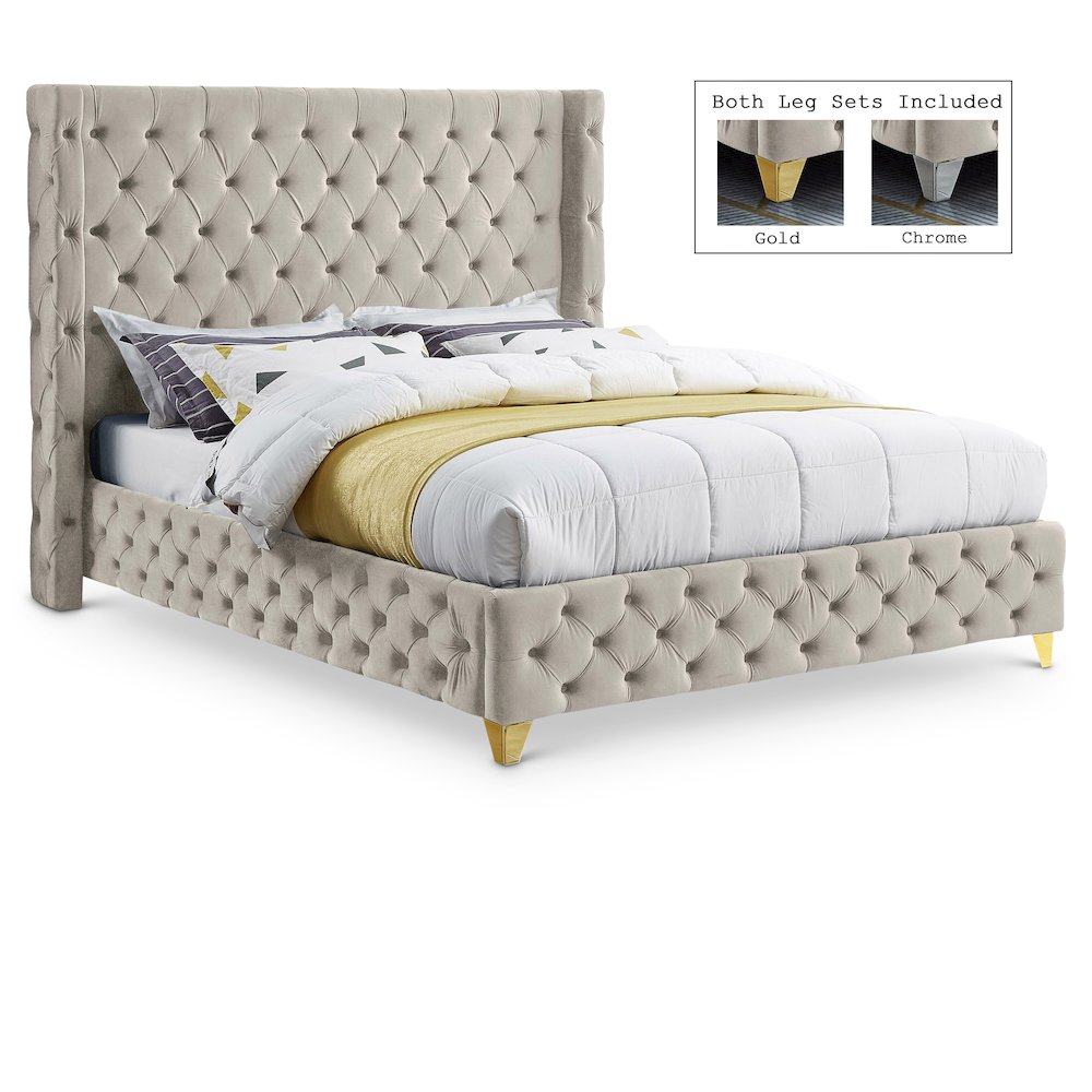 Savan Cream Velvet Full Bed