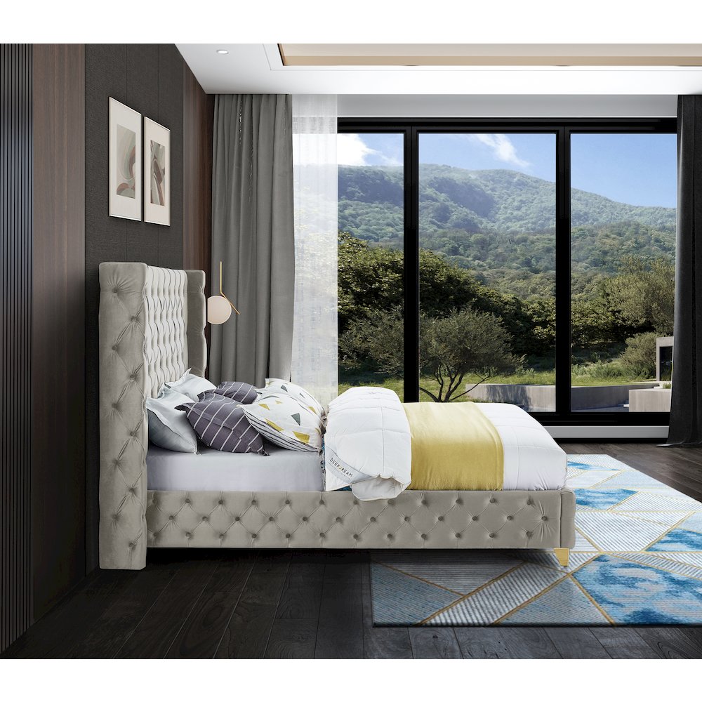 Savan Cream Velvet Full Bed