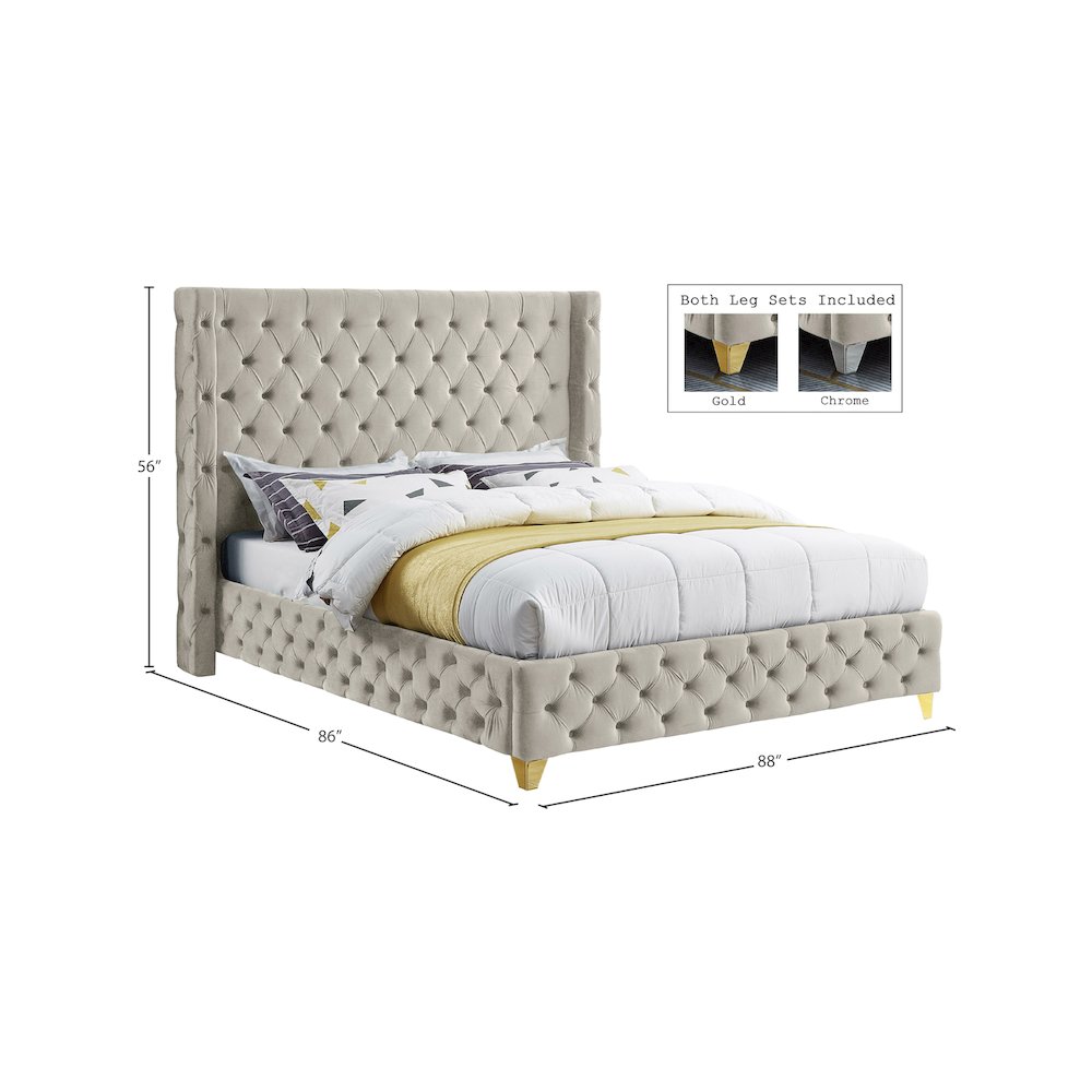 Savan Cream Velvet King Bed