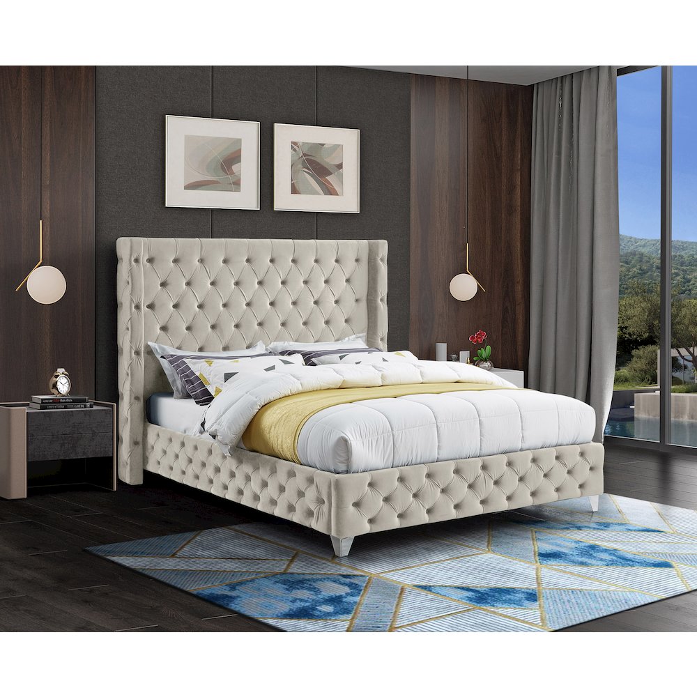 Savan Cream Velvet King Bed