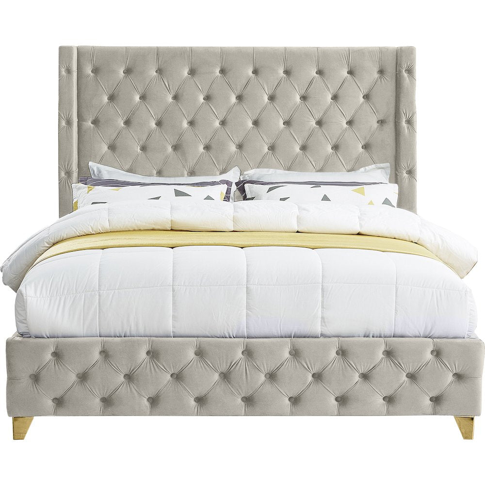 Savan Cream Velvet King Bed