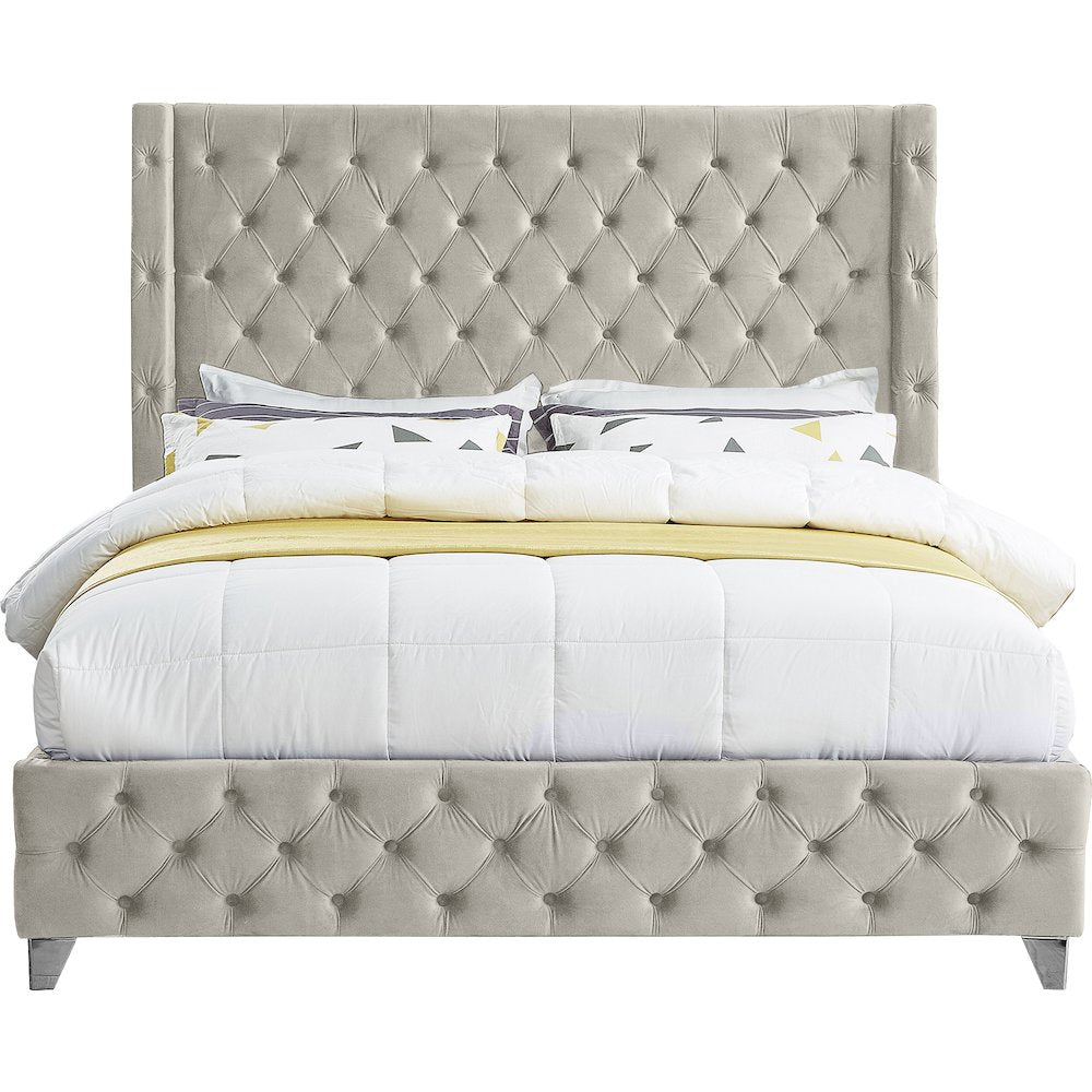 Savan Cream Velvet King Bed