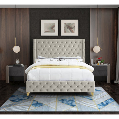 Savan Cream Velvet King Bed