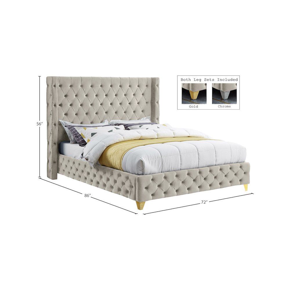Savan Cream Velvet Queen Bed