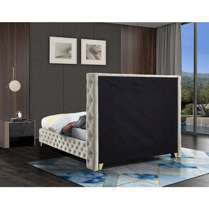 Savan Cream Velvet Queen Bed