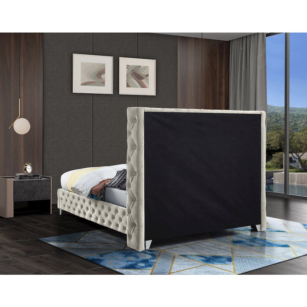 Savan Cream Velvet Queen Bed