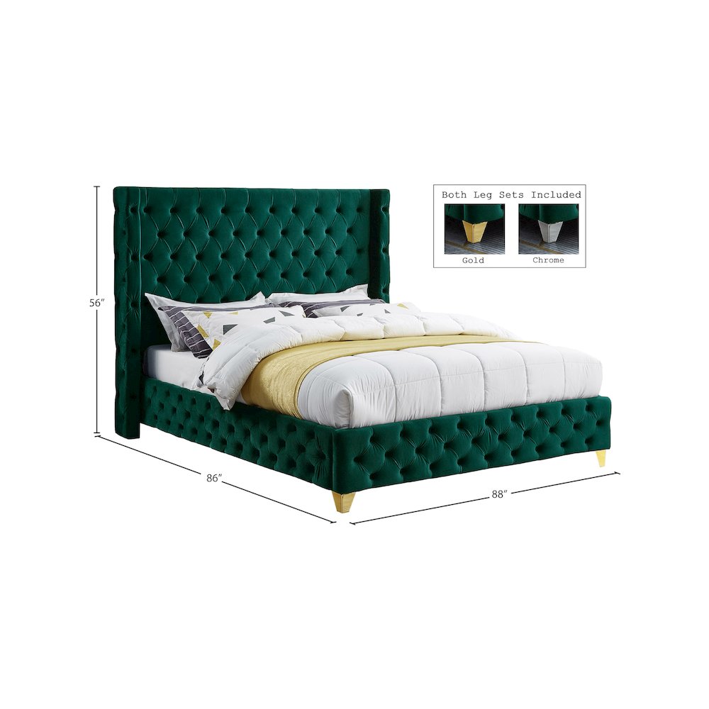 Savan Green Velvet King Bed