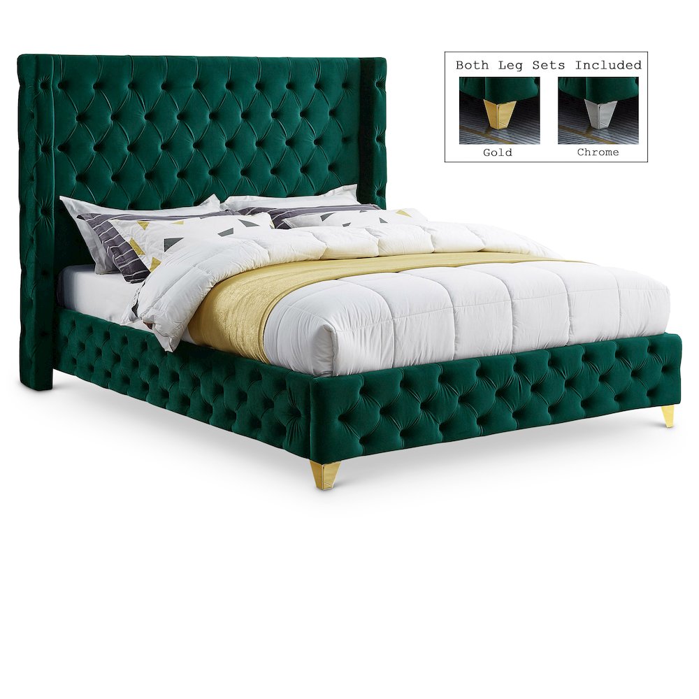 Savan Green Velvet King Bed