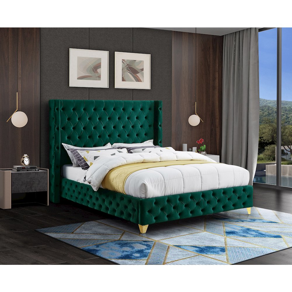 Savan Green Velvet King Bed