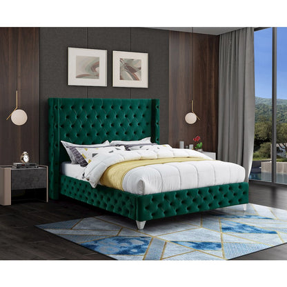 Savan Green Velvet King Bed