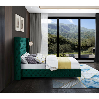 Savan Green Velvet Queen Bed