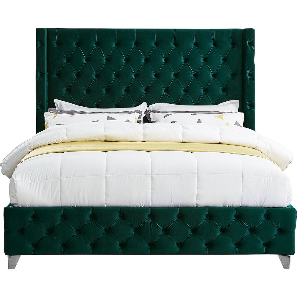 Savan Green Velvet Queen Bed