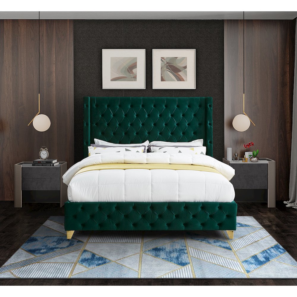 Savan Green Velvet Queen Bed