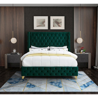 Savan Green Velvet Queen Bed