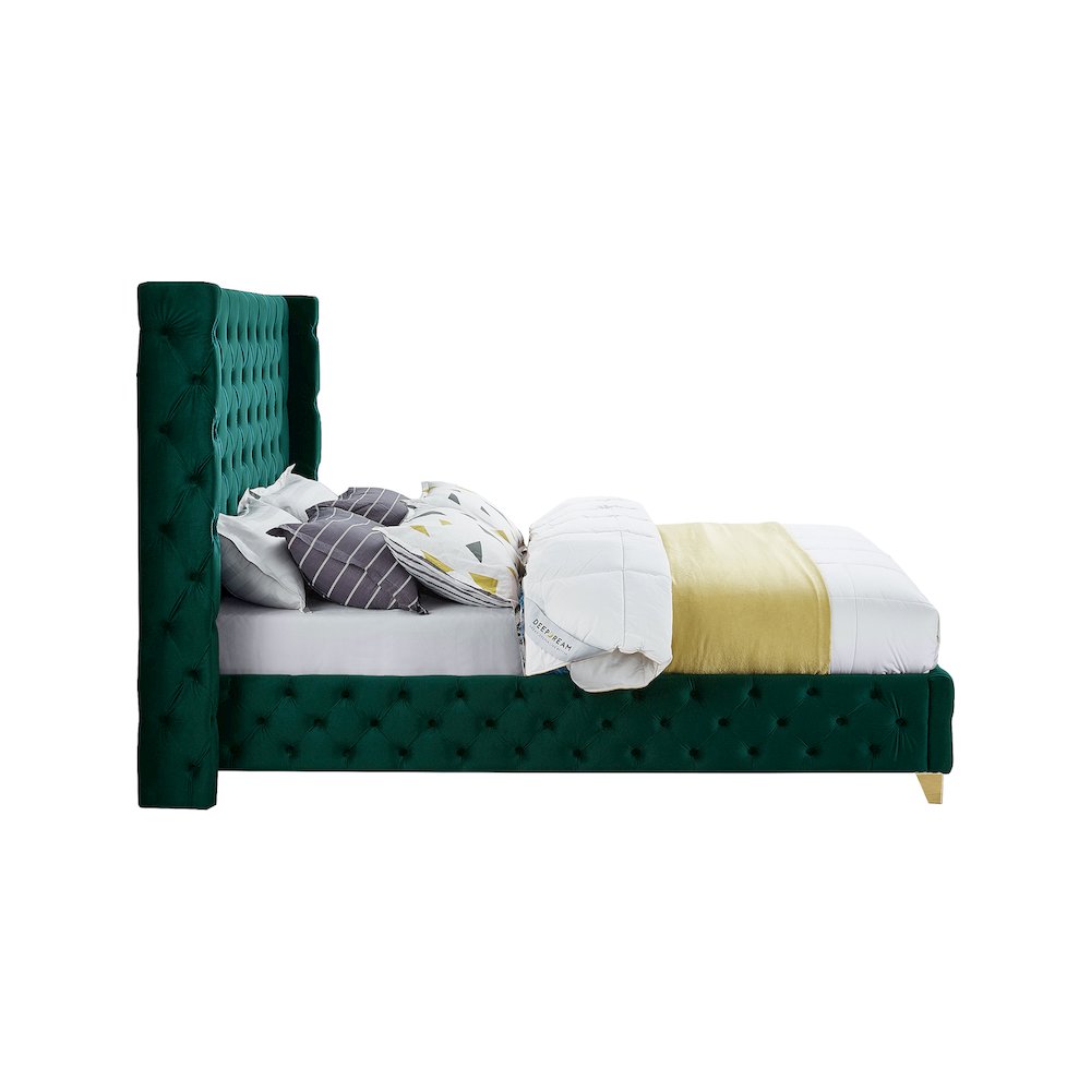 Savan Green Velvet Queen Bed