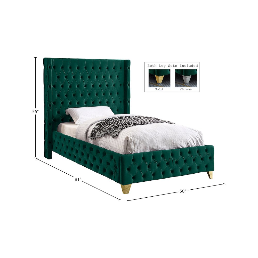 Savan Green Velvet Twin Bed