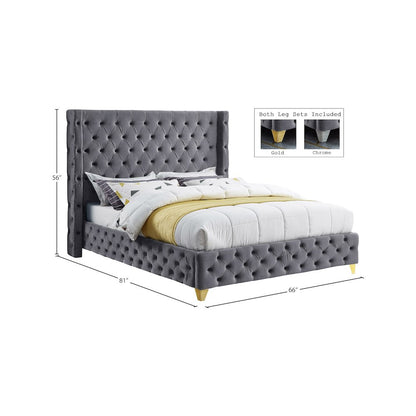 Savan Grey Velvet Full Bed