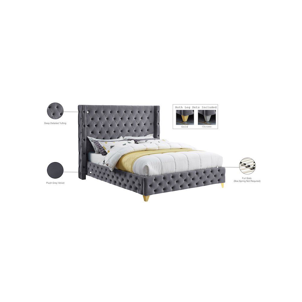Savan Grey Velvet Full Bed