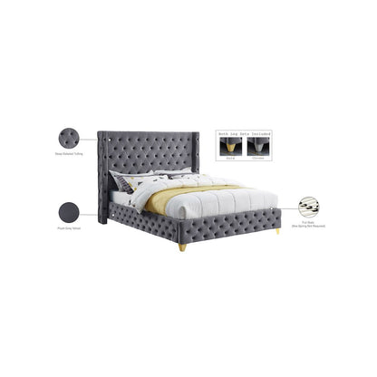 Savan Grey Velvet Full Bed