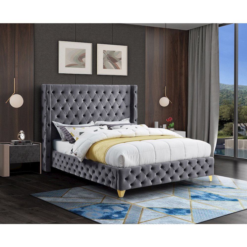Savan Grey Velvet Full Bed