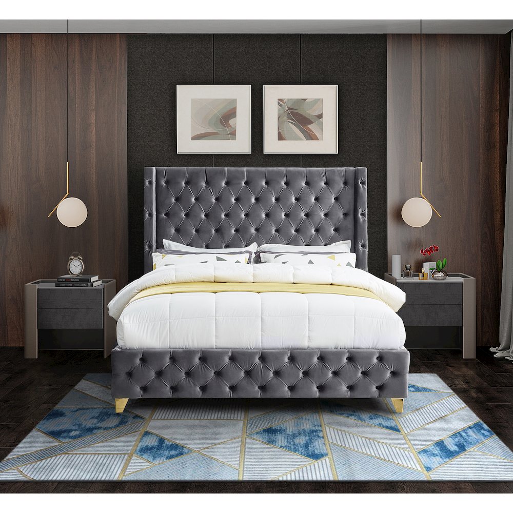 Savan Grey Velvet Full Bed