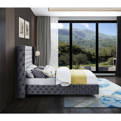 Savan Grey Velvet King Bed