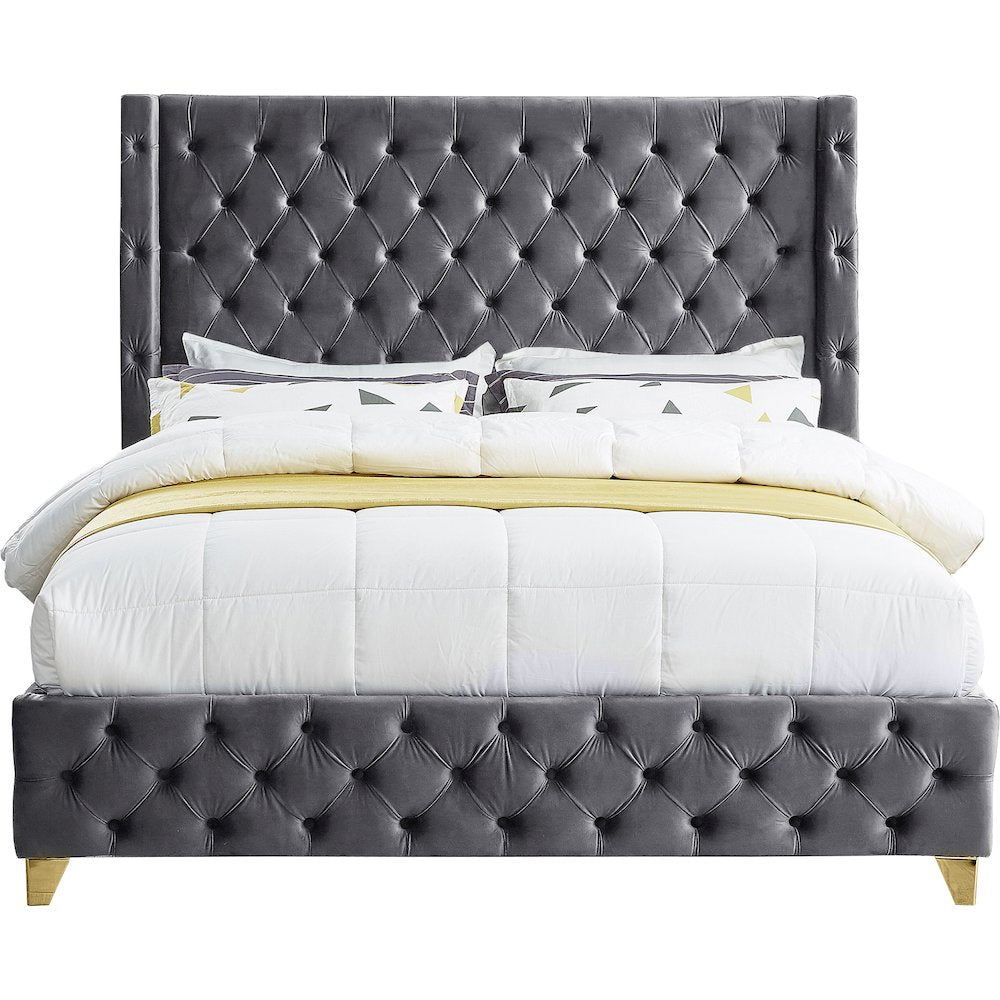 Savan Grey Velvet King Bed