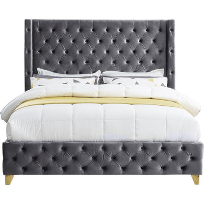 Savan Grey Velvet King Bed