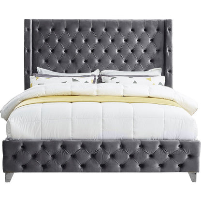 Savan Grey Velvet King Bed