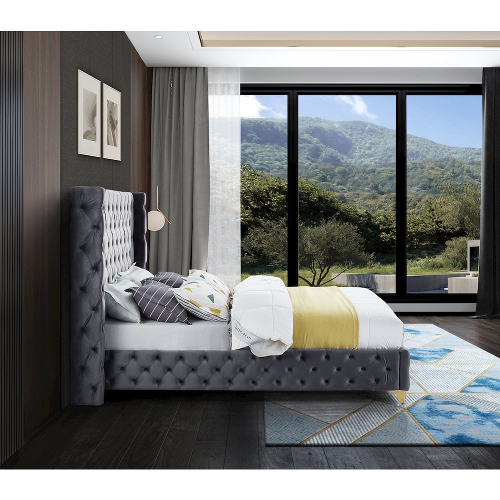 Savan Grey Velvet Queen Bed
