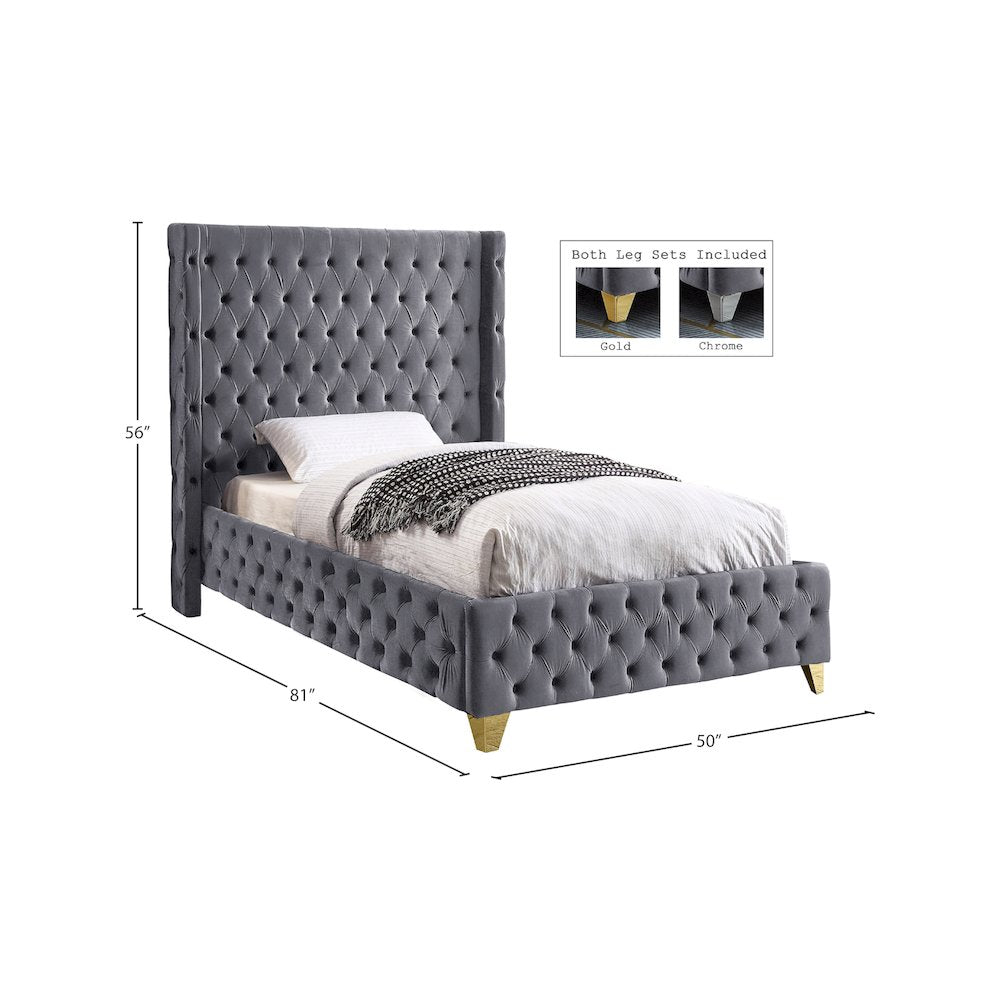 Savan Grey Velvet Twin Bed