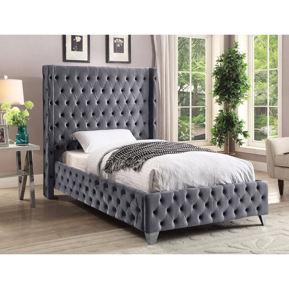 Savan Grey Velvet Twin Bed