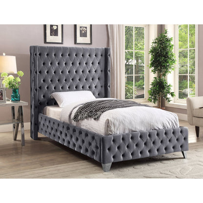 Savan Grey Velvet Twin Bed