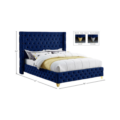 Savan Navy Velvet Full Bed